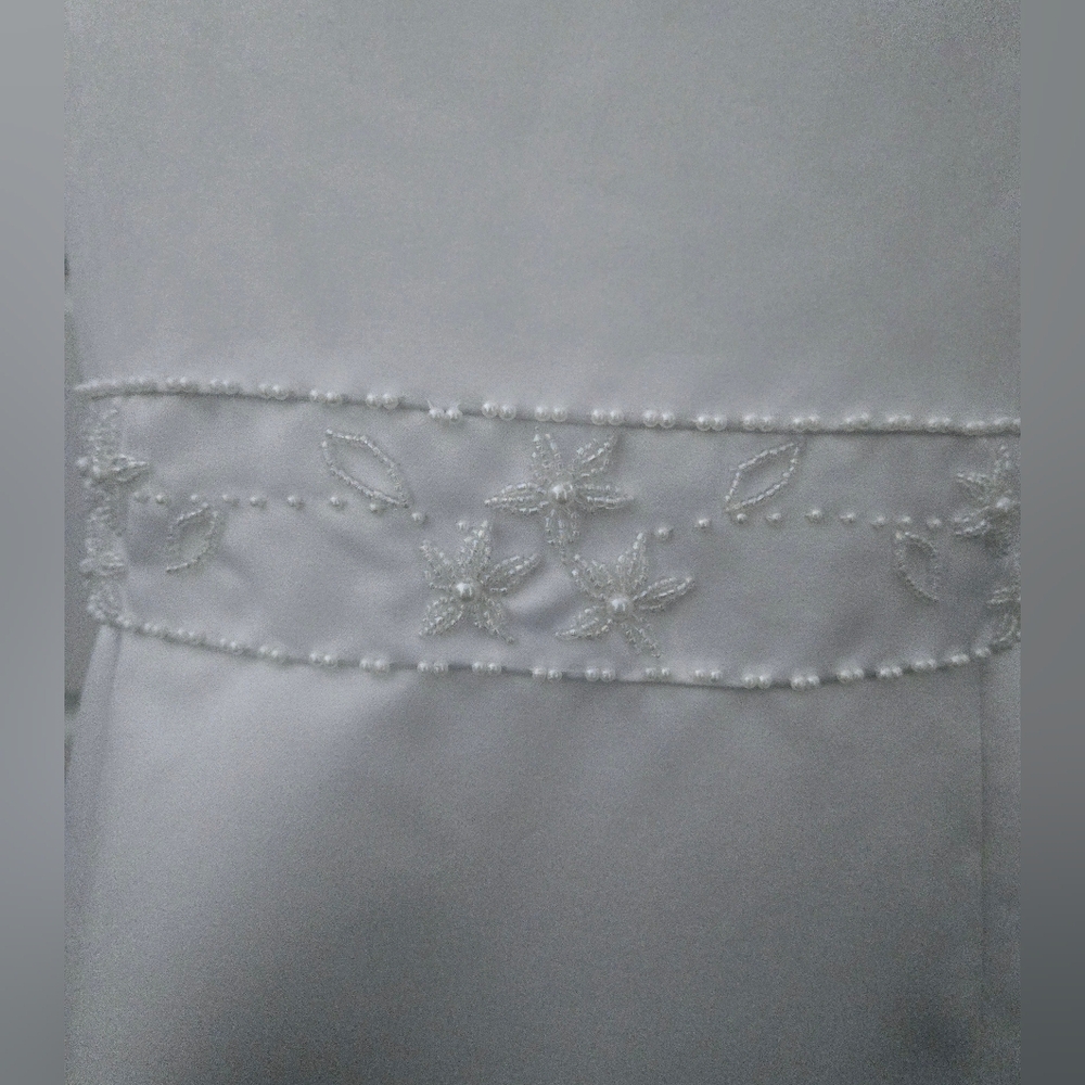 White Sleeveless Satin Girls Formal Baptism, Communion, or Flower Girl Dress - Picture 4 of 7